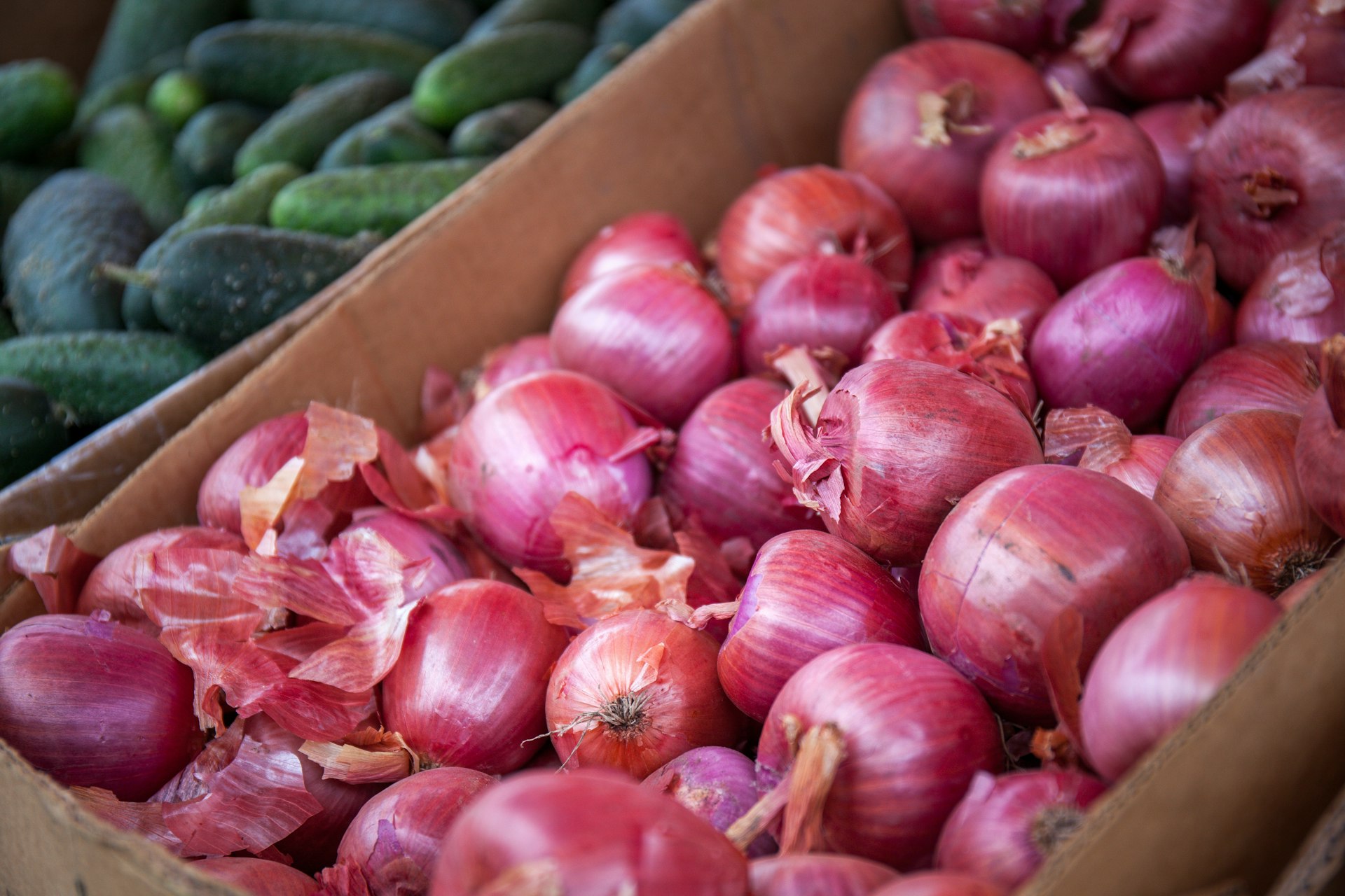 red onion on brown wooden crate